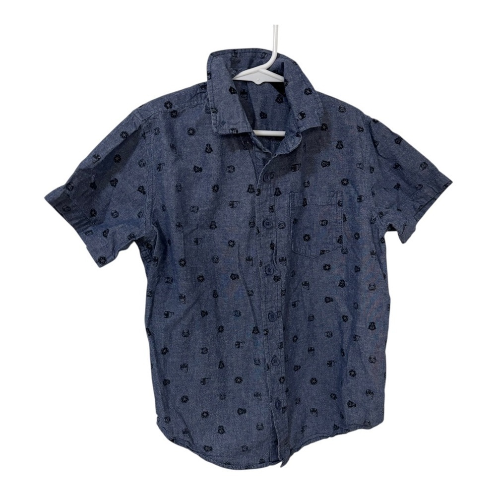 3/$15 Star Wars kids buttons down denim mini graphic print shirt size M